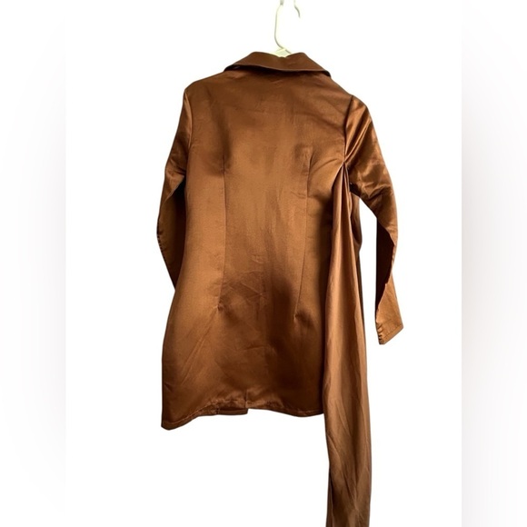 PRETTY LITTLE THING Chocolate Satin Chiffon Drape Blazer Dress • Size: 4 • NWT - Picture 4 of 12